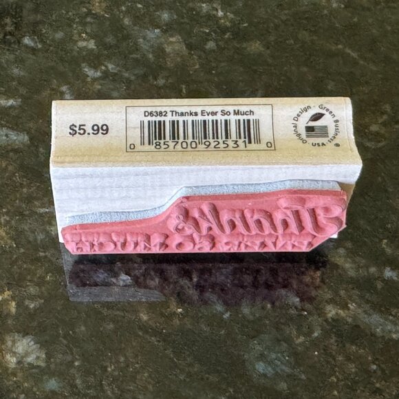 Hero Arts Maple Woodblock Mounted Red Rubber Stamp Thanks Ever So Much, USA, NWT - Picture 5 of 9